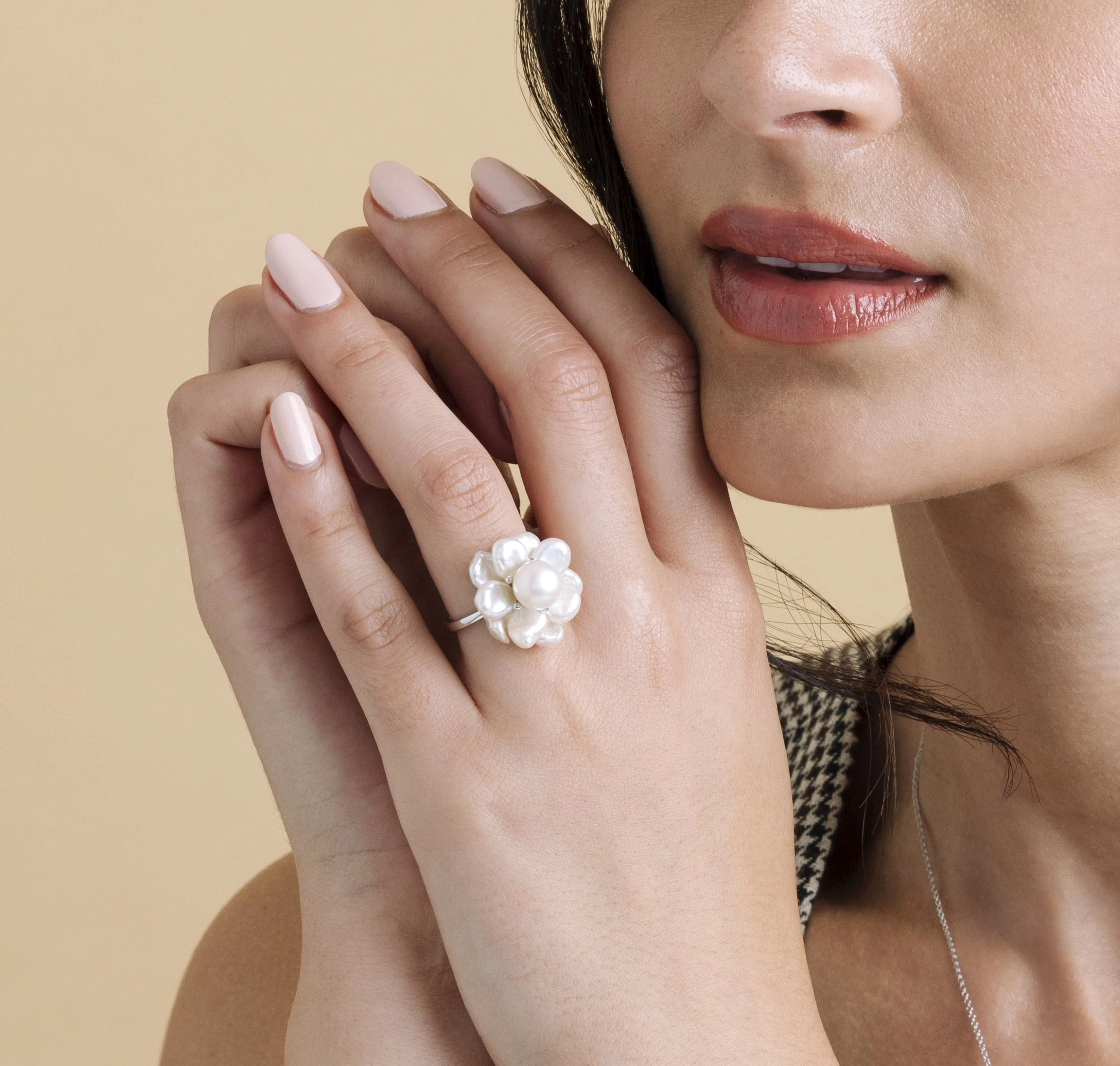 White Freshwater Cultured Keshi Pearl Ring