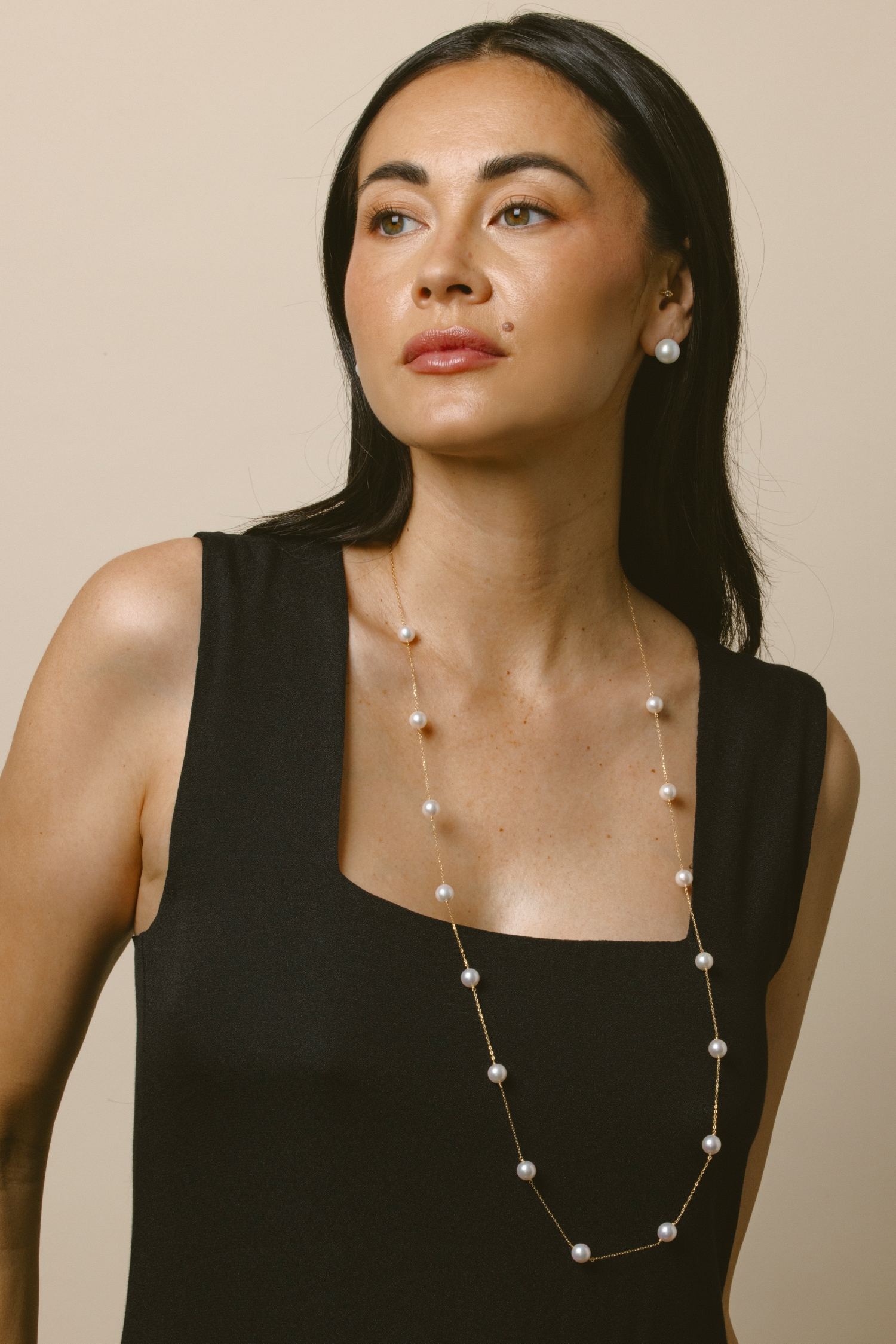 14K Gold 8.0-8.5mm Opera Japanese Akoya Pearl Tincup Necklace