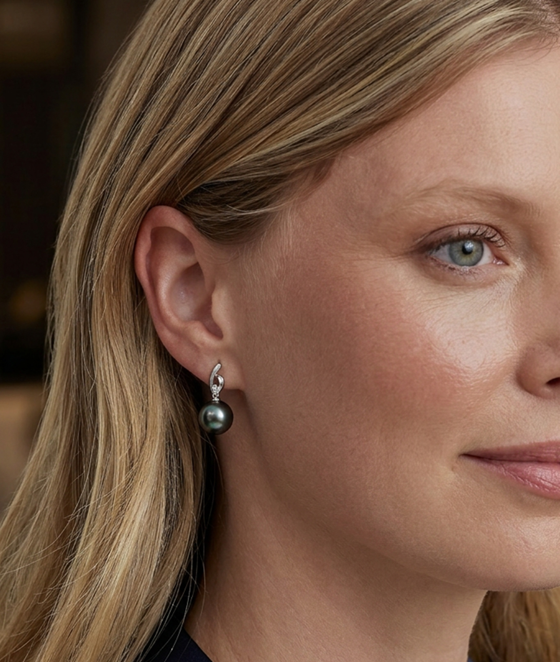 Tahitian South Sea Pearl & Diamond Lois Earrings - Secondary Image