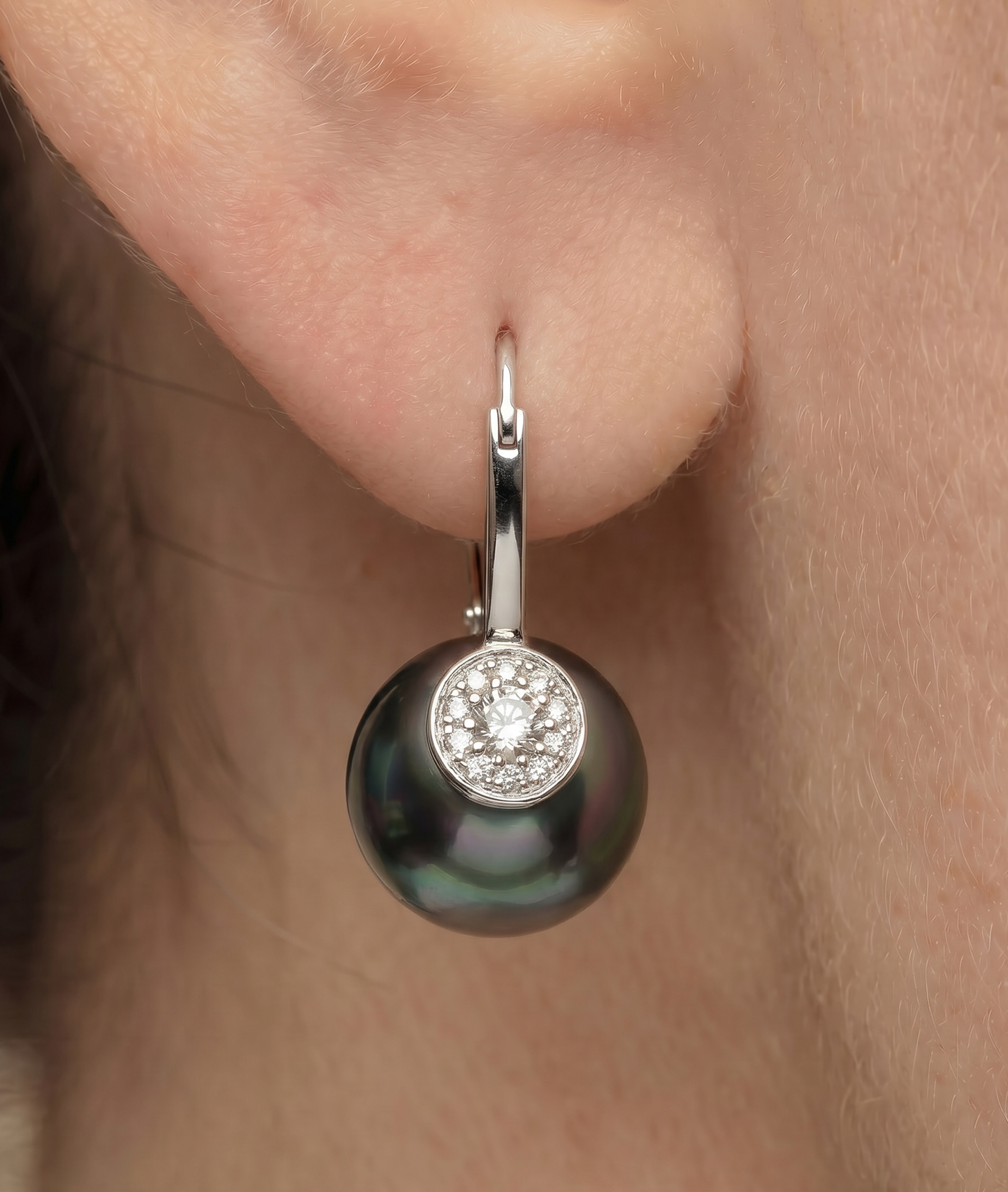 Tahitian South Sea Pearl & Diamond Huggie Vivian Earrings - Secondary Image