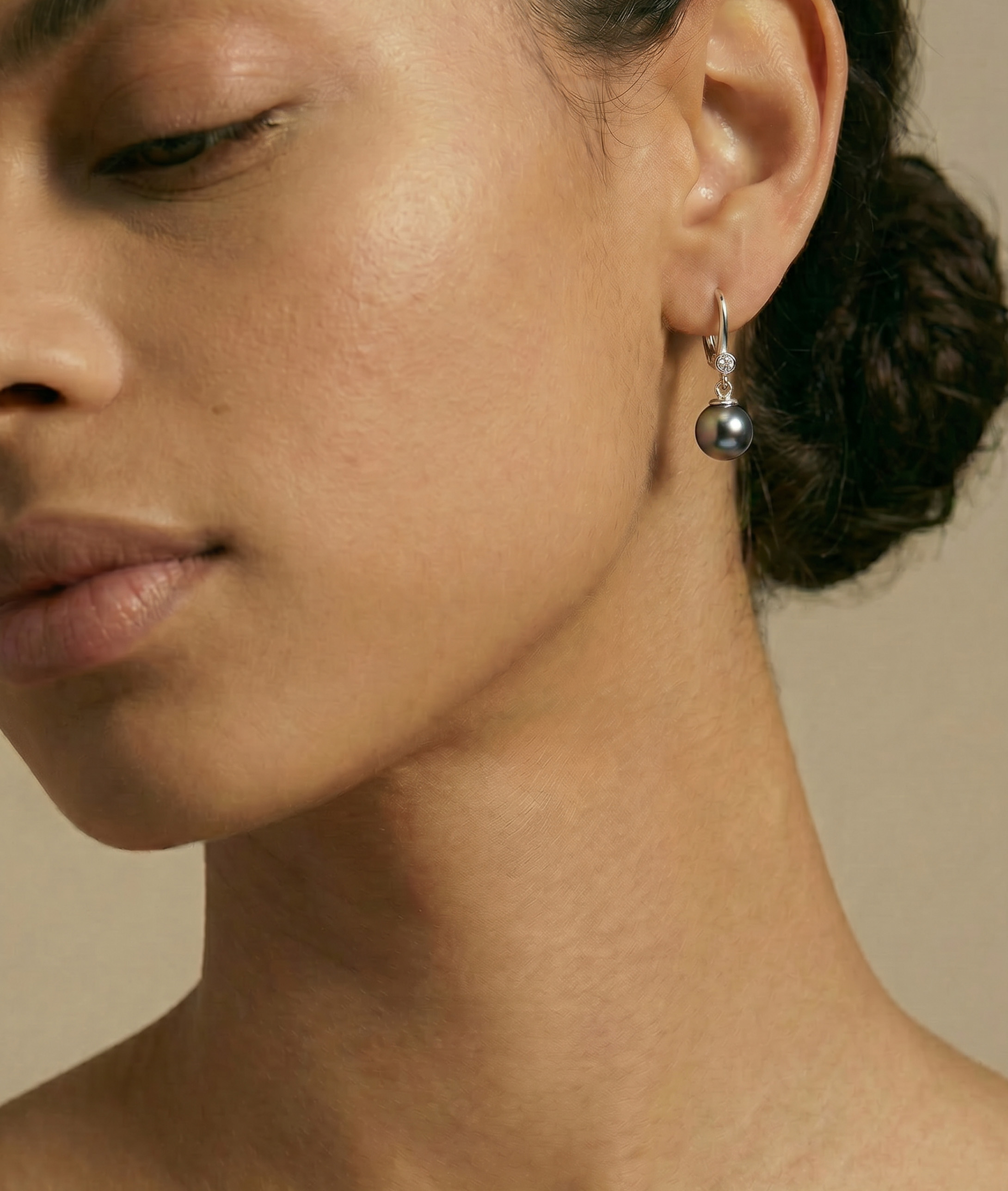 Tahitian South Sea Pearl & Diamond Michelle Earrings - Model Image