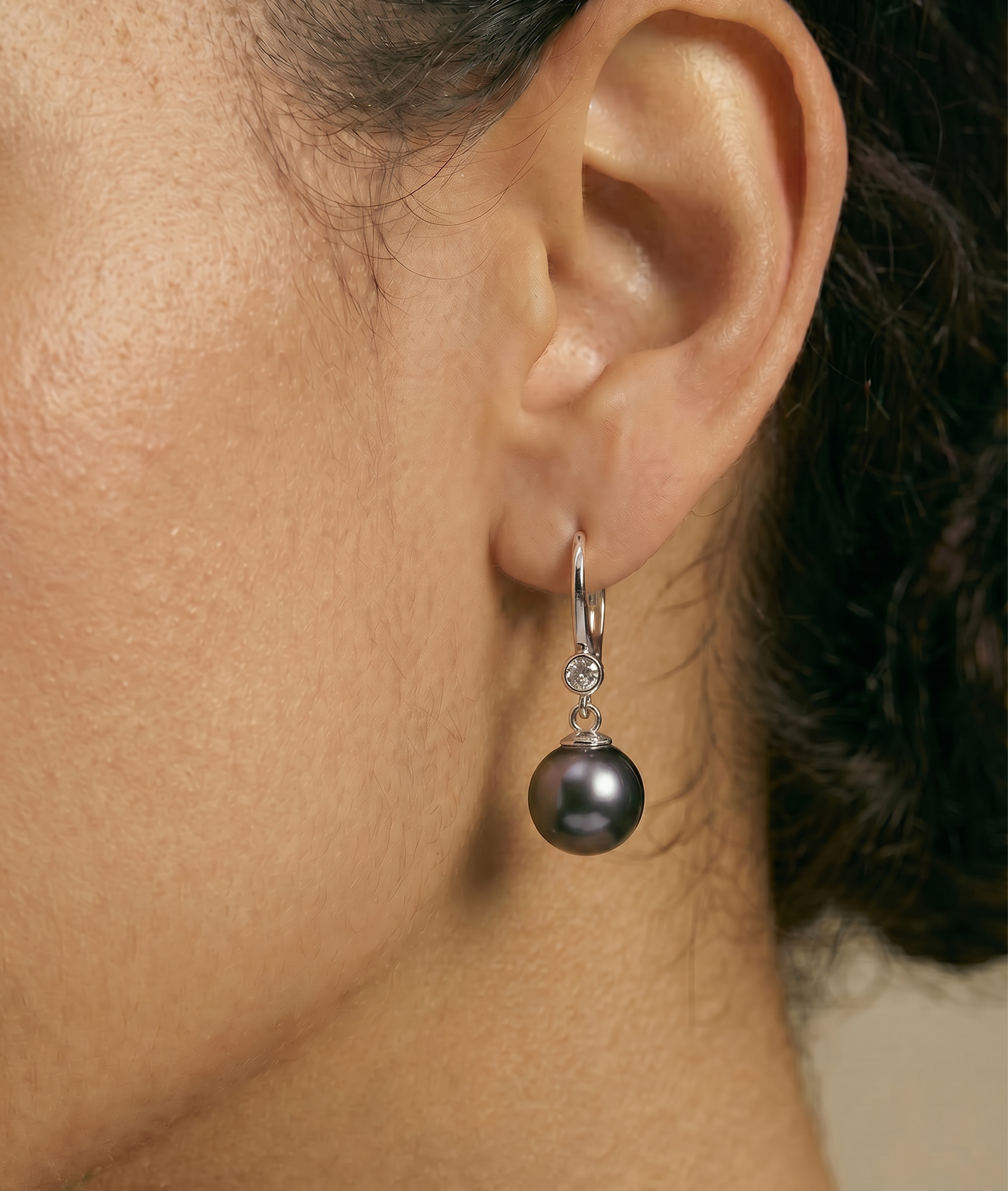 Tahitian South Sea Pearl & Diamond Michelle Earrings - Secondary Image