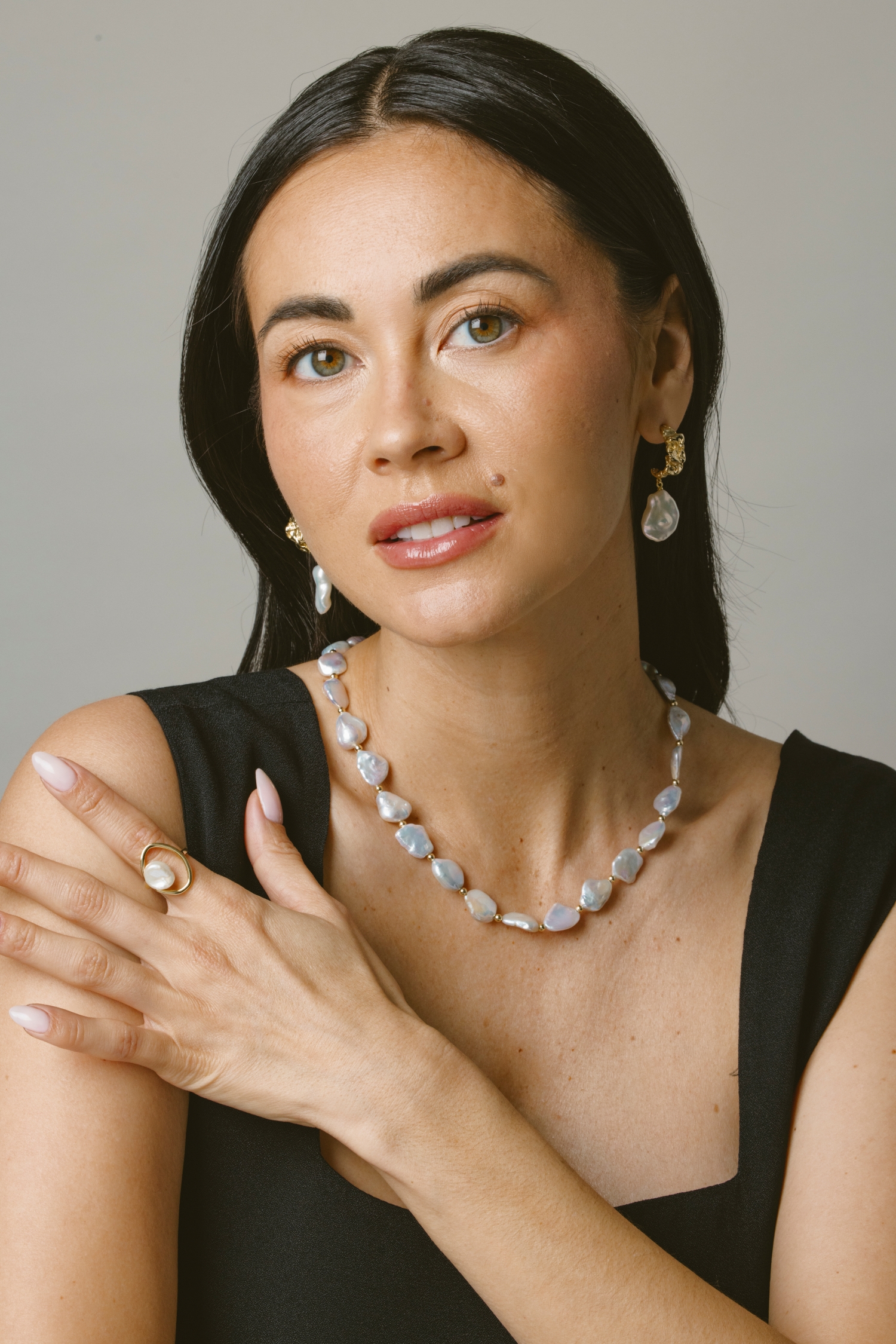 White Freshwater Cultured Keshi Pearl Amara Necklace for Women