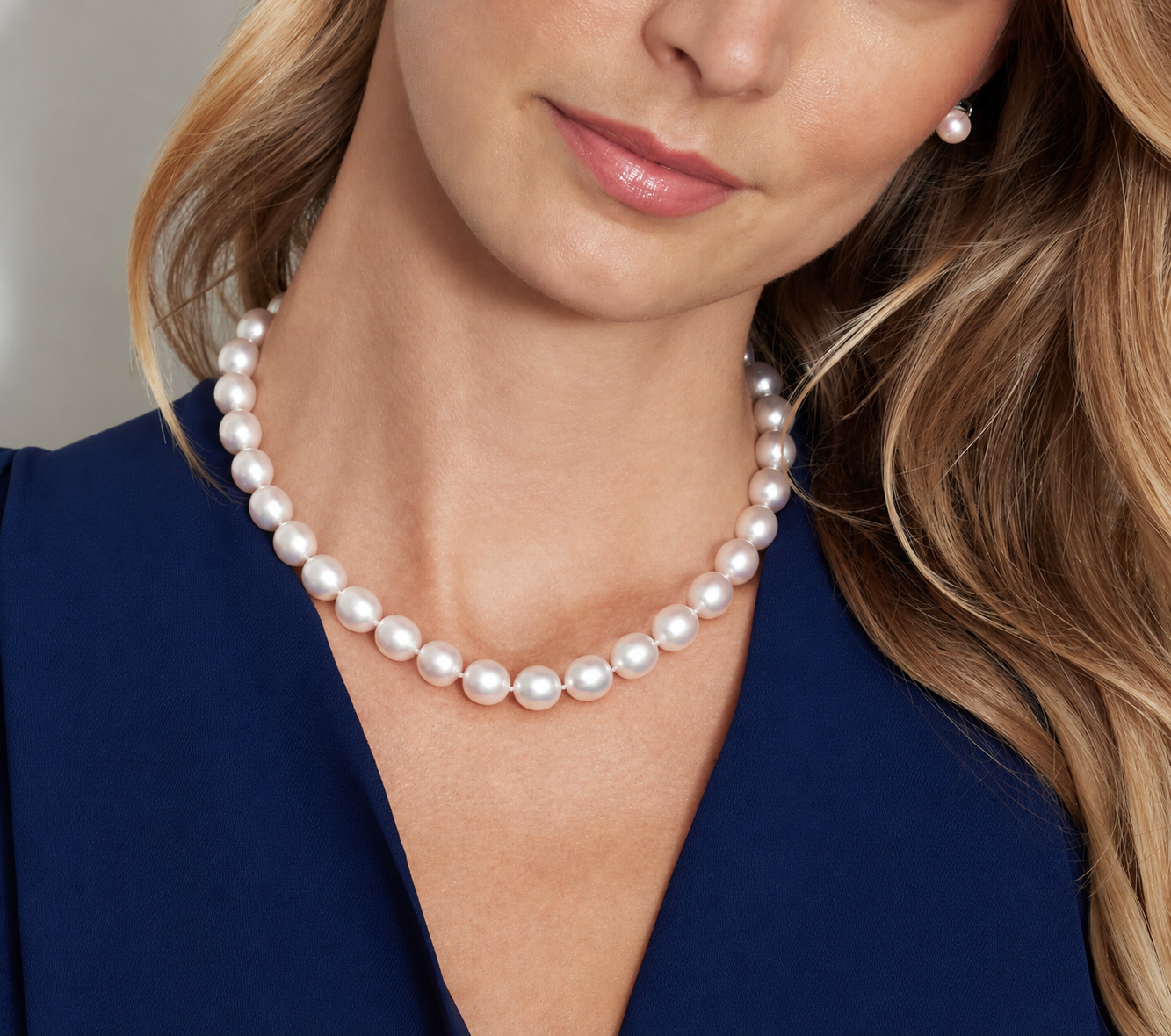 10-12mm White South Sea Drop Oval Pearl Necklace - AAA Quality - Model Image