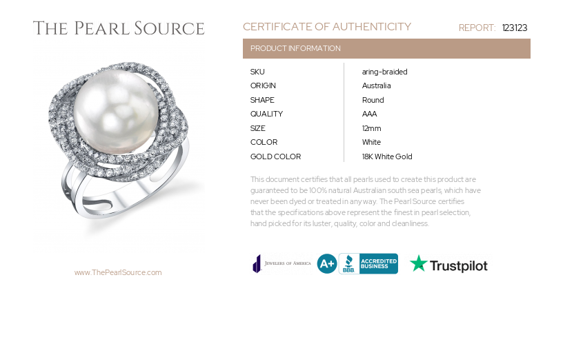 South Sea Pearl & Diamond Braided Ring-Certificate