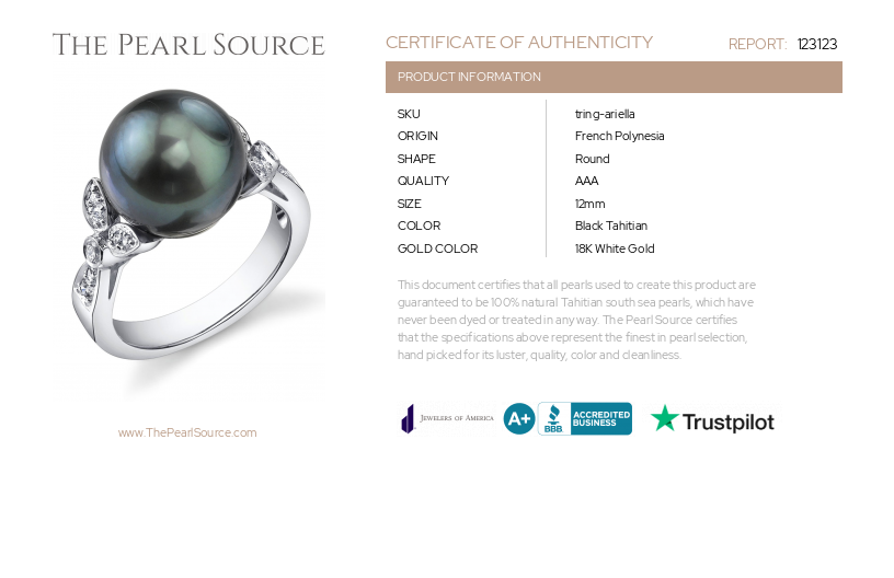 Tahitian South Sea Pearl & Diamond Ariella Ring-Certificate