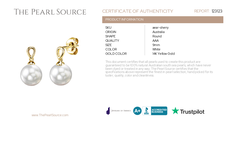 White South Sea Pearl Sherry Earrings-Certificate