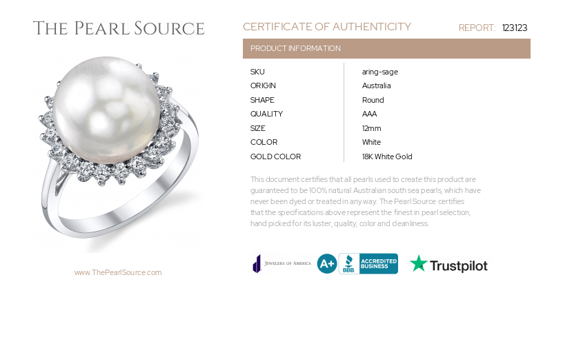 South Sea Pearl & Diamond Sage Ring-Certificate