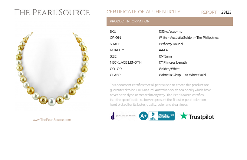 10-13mm South Sea Multicolor Pearl Necklace-Certificate