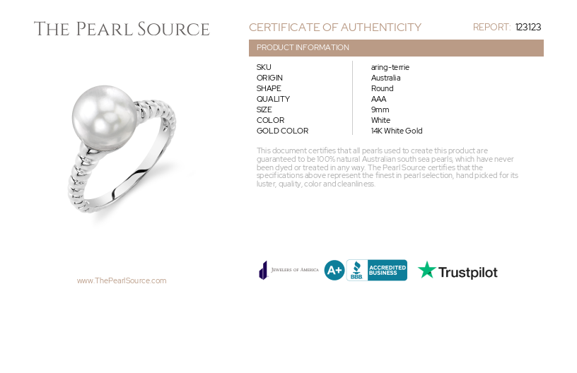 White South Sea Pearl Terrie Ring-Certificate