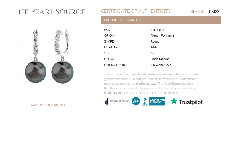 Tahitian South Sea Pearl & Diamond Belle Earrings-Certificate