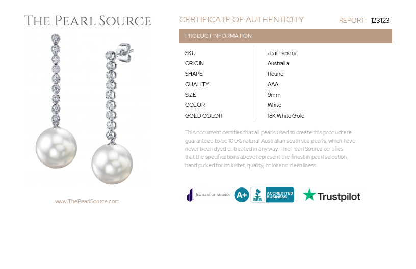 White South Sea Pearl & Diamond Serena Earrings-Certificate