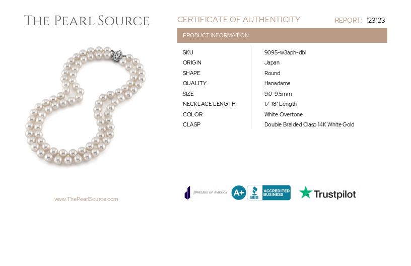 9.0-9.5mm Hanadama Akoya White Pearl Double Strand Necklace-Certificate