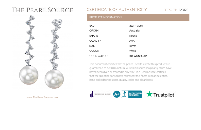 White South Sea Pearl & Diamond Naomi Earrings-Certificate