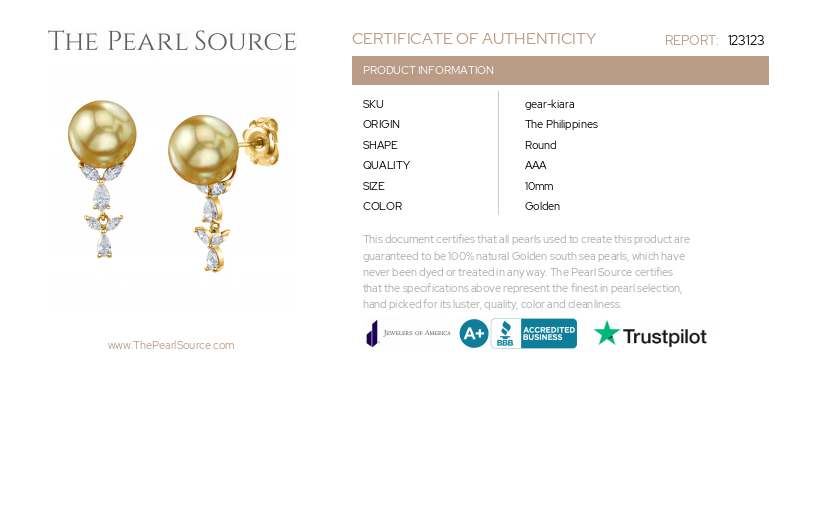 Golden South Sea Pearl & Diamond Kiara Earrings-Certificate