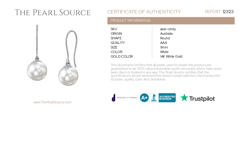 White South Sea Pearl Cindy Earrings-Certificate