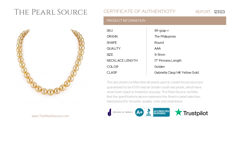 9-11mm Golden South Sea Pearl Necklace - AAA Quality-Certificate