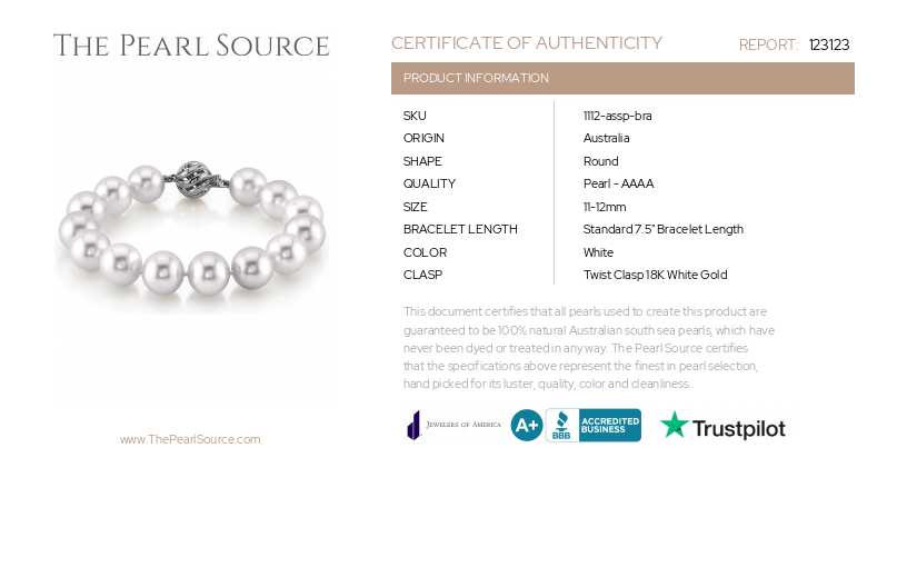 11-12mm White South Sea Pearl Bracelet - AAAA Quality-Certificate