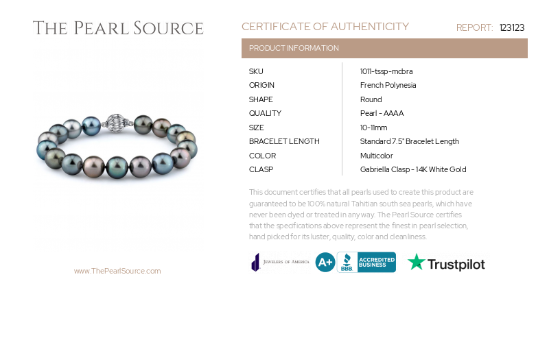 10-11mm Tahitian South Sea Multicolor Pearl Bracelet - AAAA Quality-Certificate