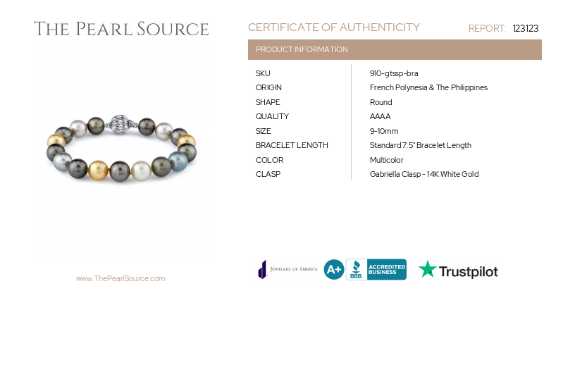 9-10mm Tahitian & Golden South Sea Pearl Bracelet - AAAA Quality-Certificate