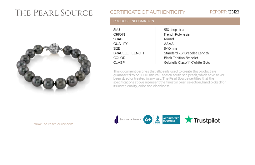 9-10mm Tahitian South Sea Pearl Bracelet - AAAA Quality-Certificate