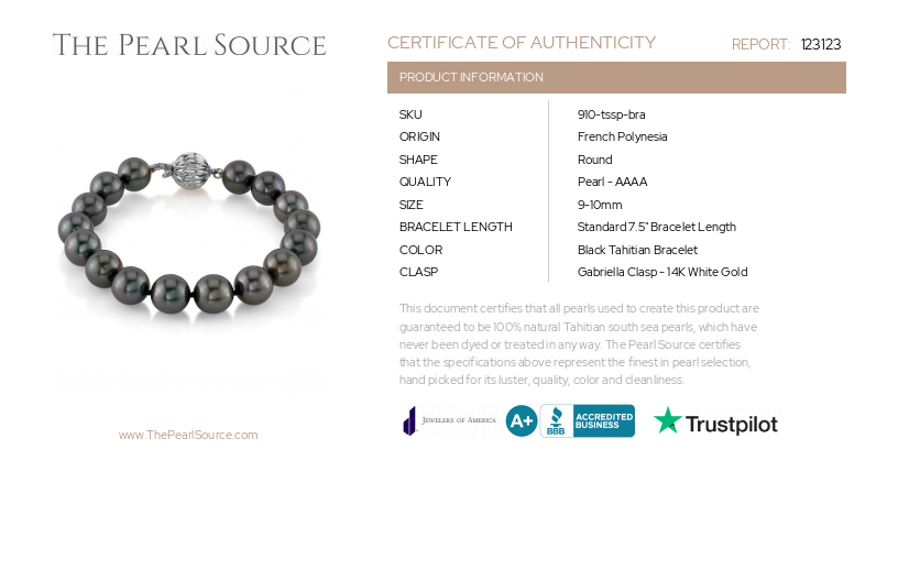 9-10mm Tahitian South Sea Pearl Bracelet - AAAA Quality-Certificate