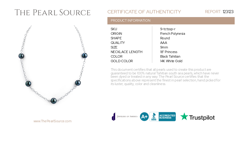 Tahitian South Sea Round Pearl Tincup Necklace-Certificate
